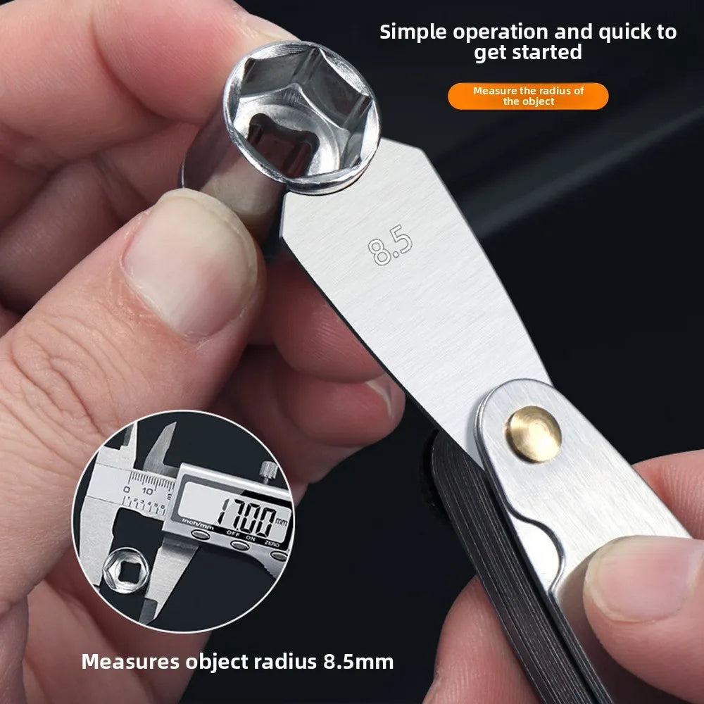 Stainless Steel Radius Gauge R0.3-1.5/R1-7/ R7.5-15/ R15.5-25 Arc Measuring Tool Sample R Gauge Screw Pitch