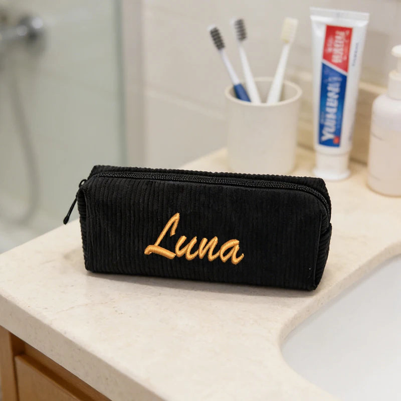 Customised Embroidery/Standard Style 2 Options,High-quality corduroy pencil case, clutch bag, small and lightweight,!