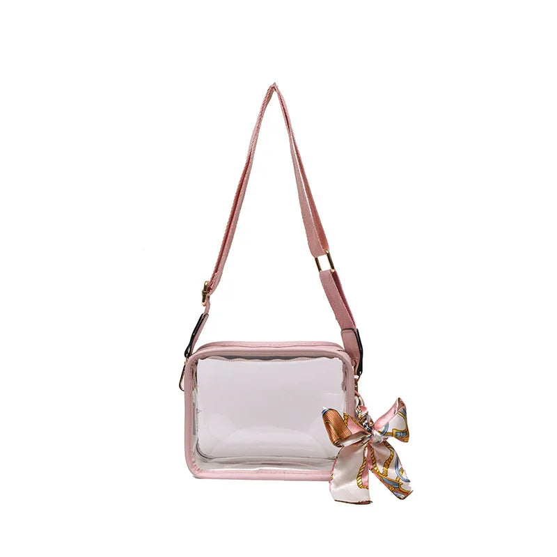 Clear Transparent Jelly Crossbody Bag Storage Bag With Scarf PVC Shoulder Bag Square Purse Jelly Bag Transparent Handbag Outdoor