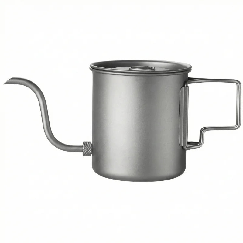 380ml Titanium Pour Over Coffee Kettle, Gooseneck Spout with Folding Handle, Lightweight Portable for Camping Hiking Travel