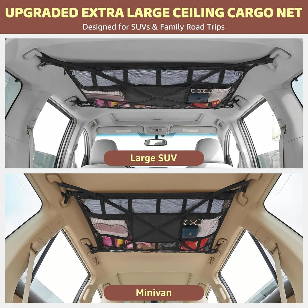1PCS Car Roof Top Ceiling Cargo Storage Net Pocket Mesh Organizer Bag Car Interior Storage Accessories For SUV Van Camping Cab