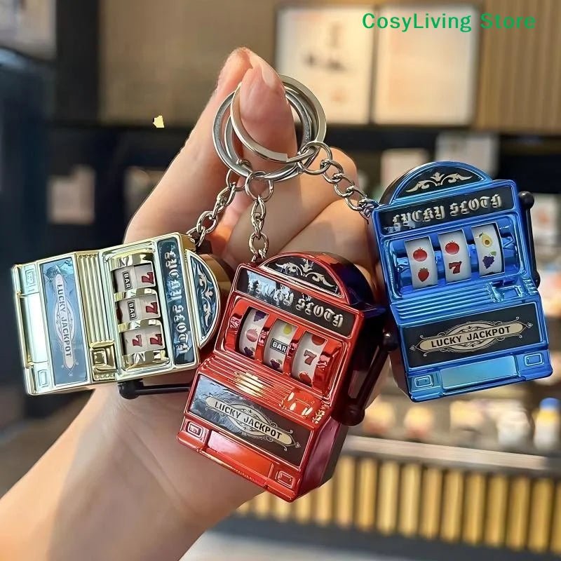 [CL]Mini Gambling Slot Machine Key Chains Arcade Pocket Fruit Lucky Jackpot Gadget Antistress Toy Funny Games Keychain Ring[CL]