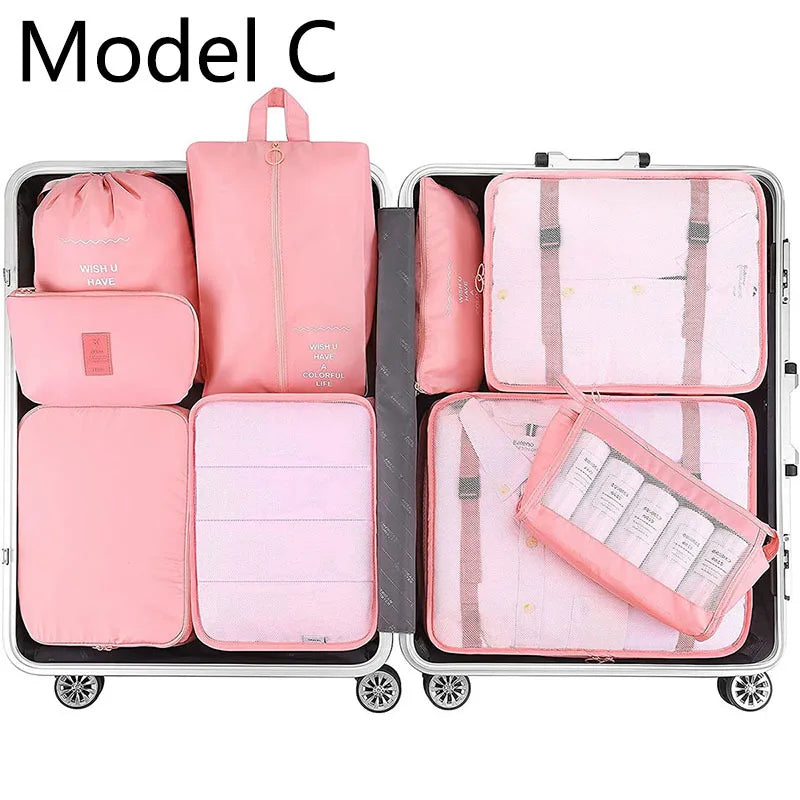 9Pcs/set High Quality Luggage Storage Bags For Packing Cube Clothes Underwear Cosmetic Bag Travel Suitcase Organizer Bag Pouch