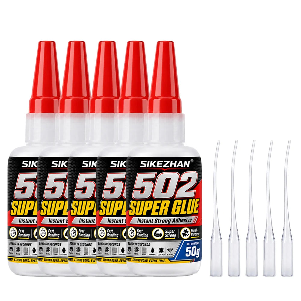 SIKEZHAN® 50g 502 Super Glue Cyanoacrylate Adhesive, Instant Quick Dry Strong Bond for Leather Rubber Glass Wood Metal Repairs