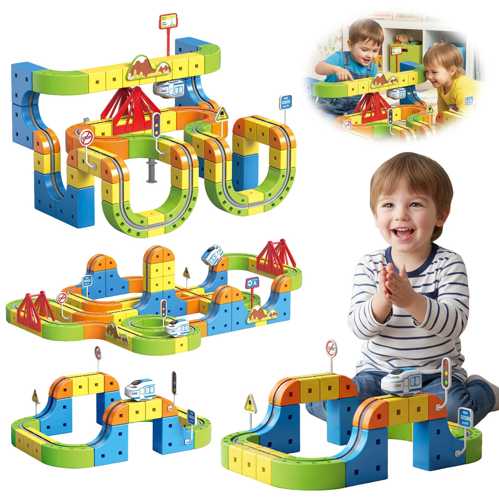 133PCS Magical Track Train Car Children Educational Electric Magnetic Levitation Train Track Cube DIY Building Toy Birthday Gift