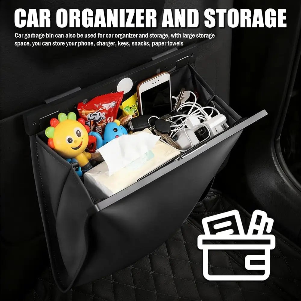 Car Trash Can Leak-Proof, Strong Magnetic Auto Trash Bin for Cars Organizers and Storage, Garbage Can with Automotive Trash Bag