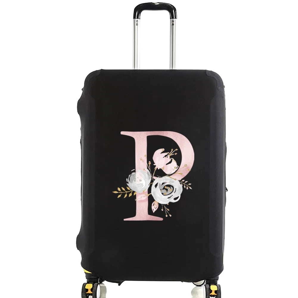 Luggage Case Suitcase Protective Cover Pink Flower Letter Name Pattern Travel Elastic Luggage Dust Cover Apply 18-28 Suitcase