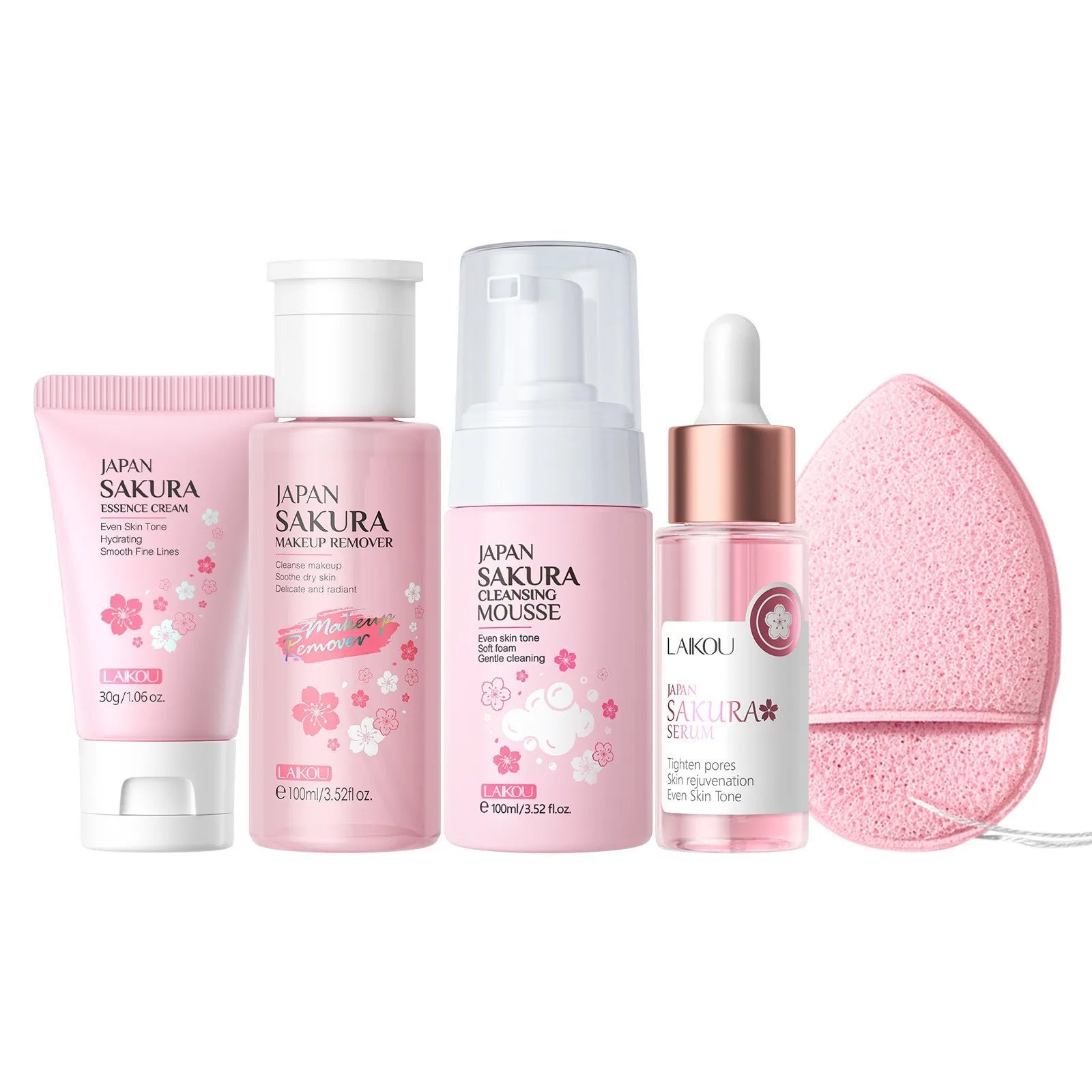 Korean Sakura Skincare Set Hydration Moisturize Cleanse Pores Sunscreen Protection Cosmetic Beauty