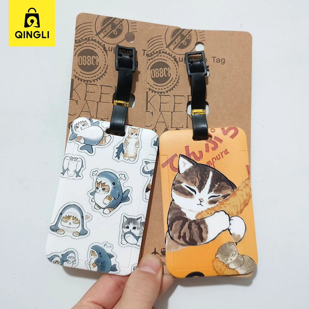 New Cute Shark Cat Luggage Tag Cartoon Anime PVC Bus Card Holder Cover Portable Travel Suitcase Label Antilost Address Card Tag
