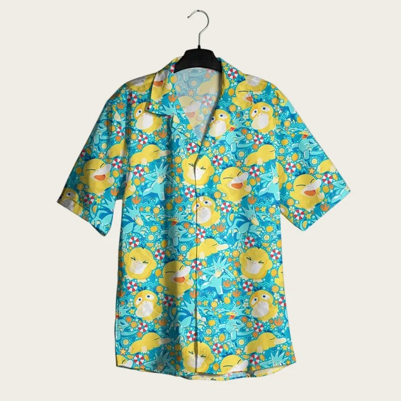 2026 Summer Special Edition Pokémon Psyduck Men Hawaiian Shirt Shorts Set Women Home Casual Anime Pajama T-shirt Shorts Set Gift
