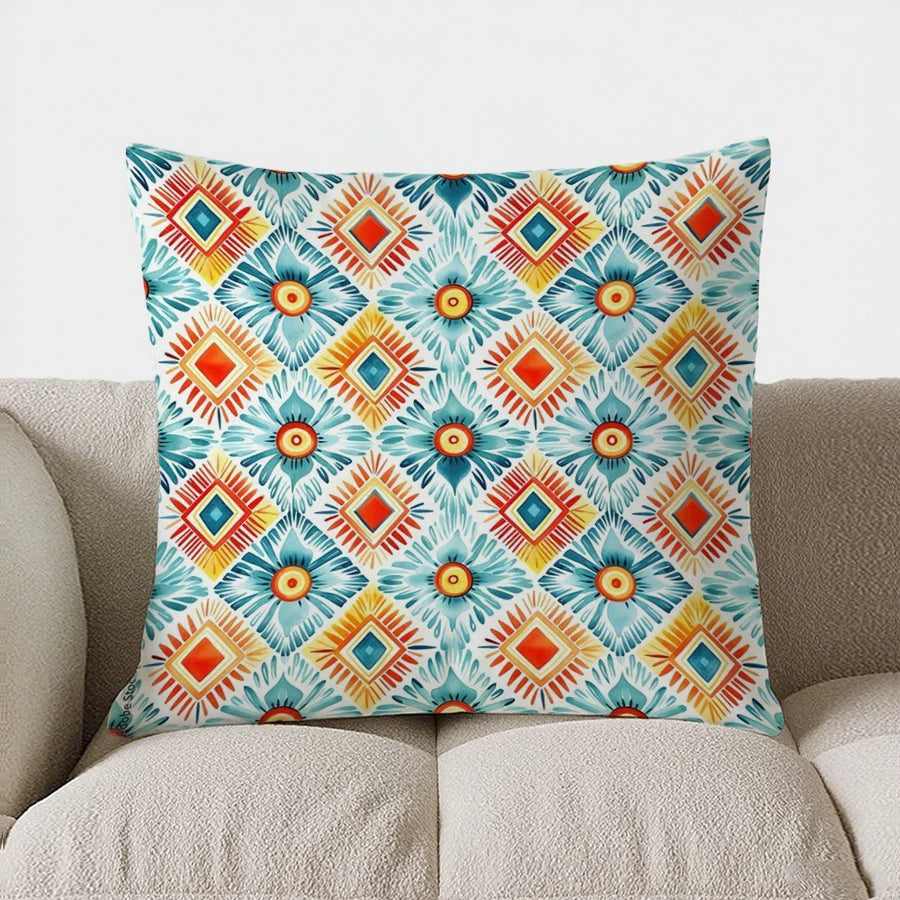 Colorful Geometric Patchwork Pattern Double-sided Printed pillow cover Short plush Suitable living room sofa throw cushion cover