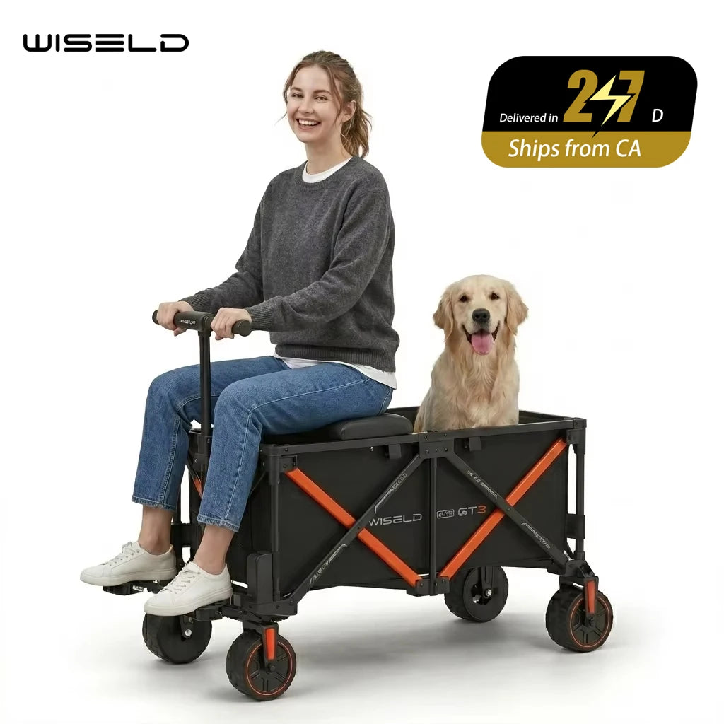 WISELD GT3 Electric Wagon Ridable Cart Heavy Duty Large Capacity Trolley Foldable Utility Camping Picnic Shopping Cart