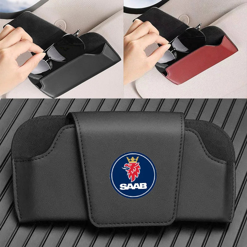 Car Sun Visor Leather Auto Sunglasses Clip Glasses Holder case Storage for SAAB 900 9000 9-3 9-5 99 Turbo 96 9-7X 9-4X
