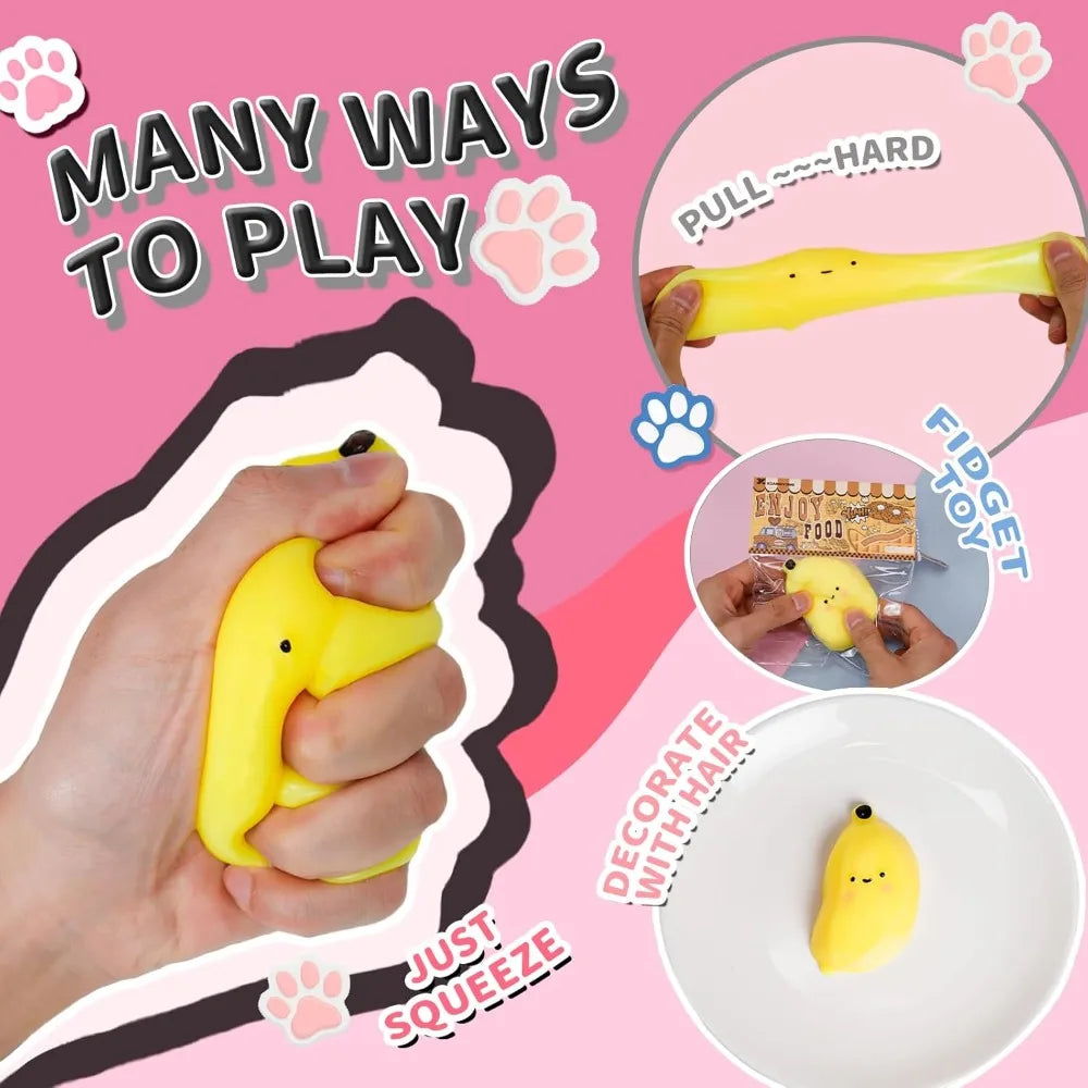 Taba Squishy Banana Squeeze Toy - Cute Stress Relief Fidget Sensory Toys for Kids Adults Soft Fake Food Prank Gift for Birthday