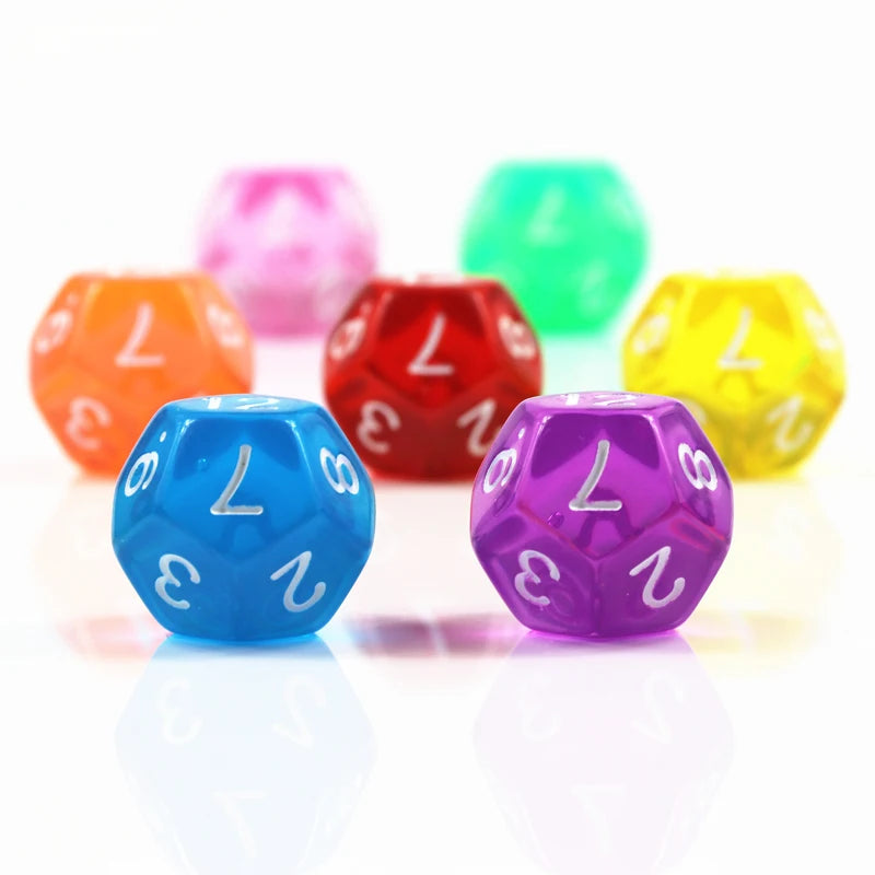 10Pcs 12 Sided Transparent Color Dice Set, Plastic D12 for Role Playing Board Games - Gaming Accessories