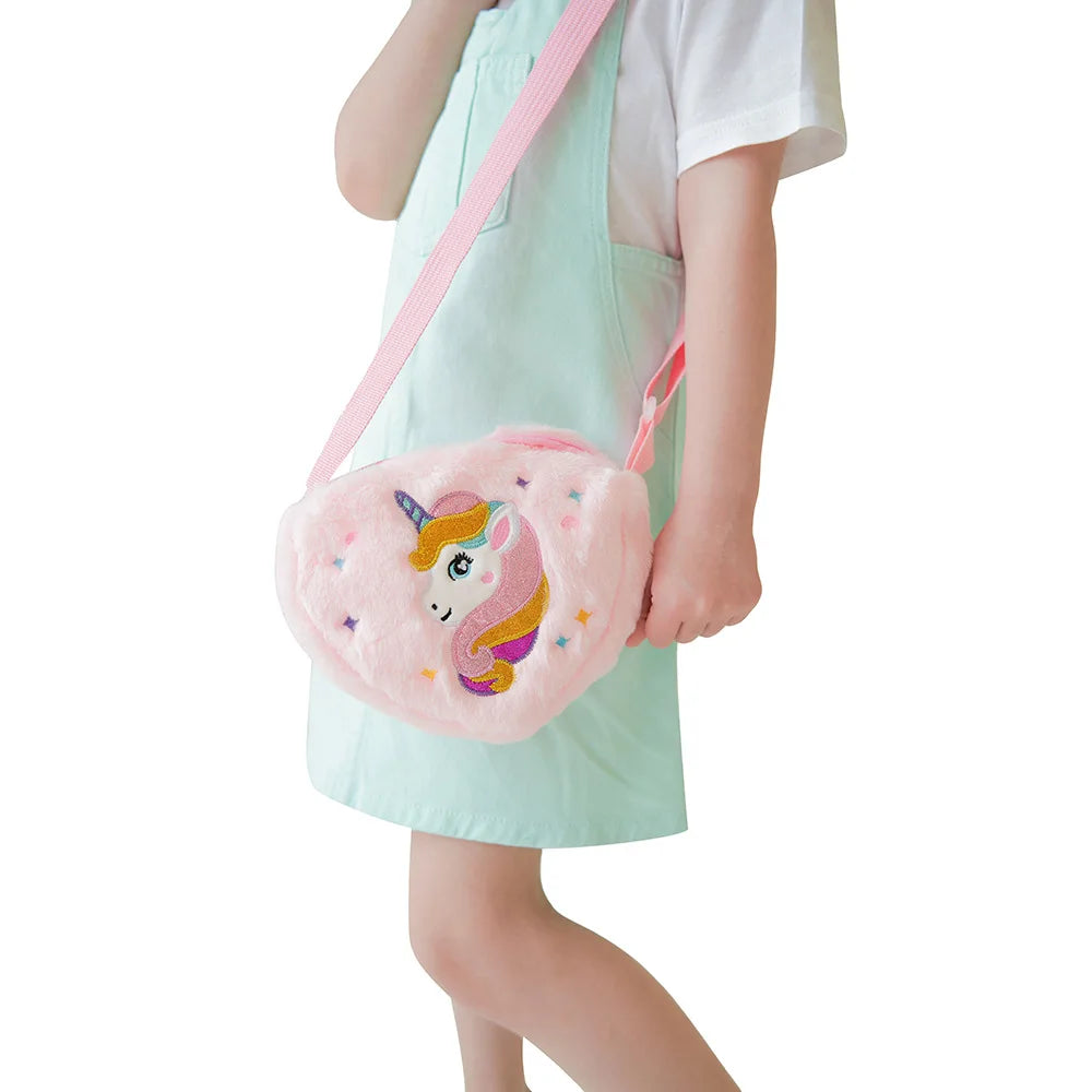 Kawaii Plush Crossbody Bag with Adjustable Shoulder Strap Cute Fluffy Unicorn Shoulder Purses Unique Handbag Tote with Zipper