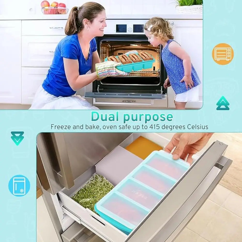 Set/Pcs Silicone Large Ice Cube Tray Non-stick Soup Freezer Container Freezing Tray with 4 Compartments for Storing with Lid