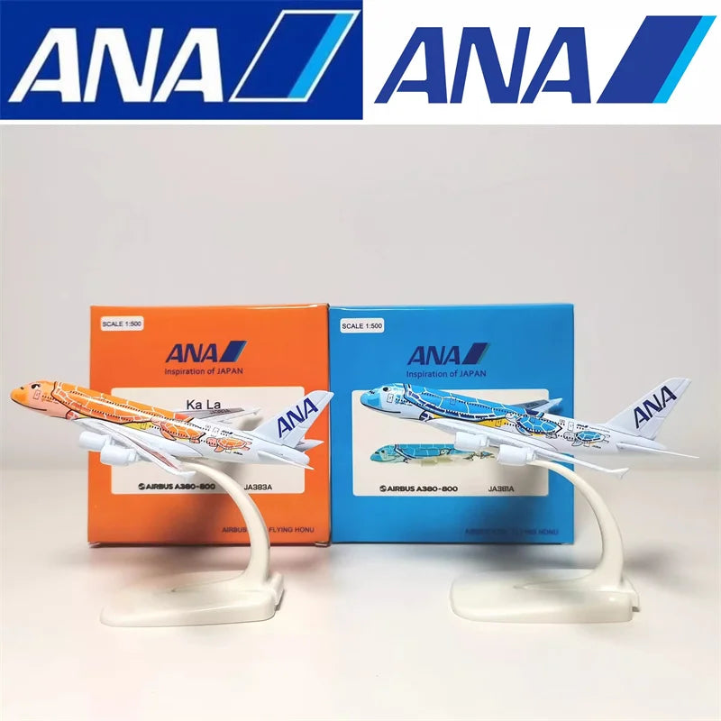 New 14CM 1/500 Scale Airbus A380 Japan ANA Airlines Blue Turtle KaLa Plane Model Alloy Aircraft Airplane Collection Display Fans