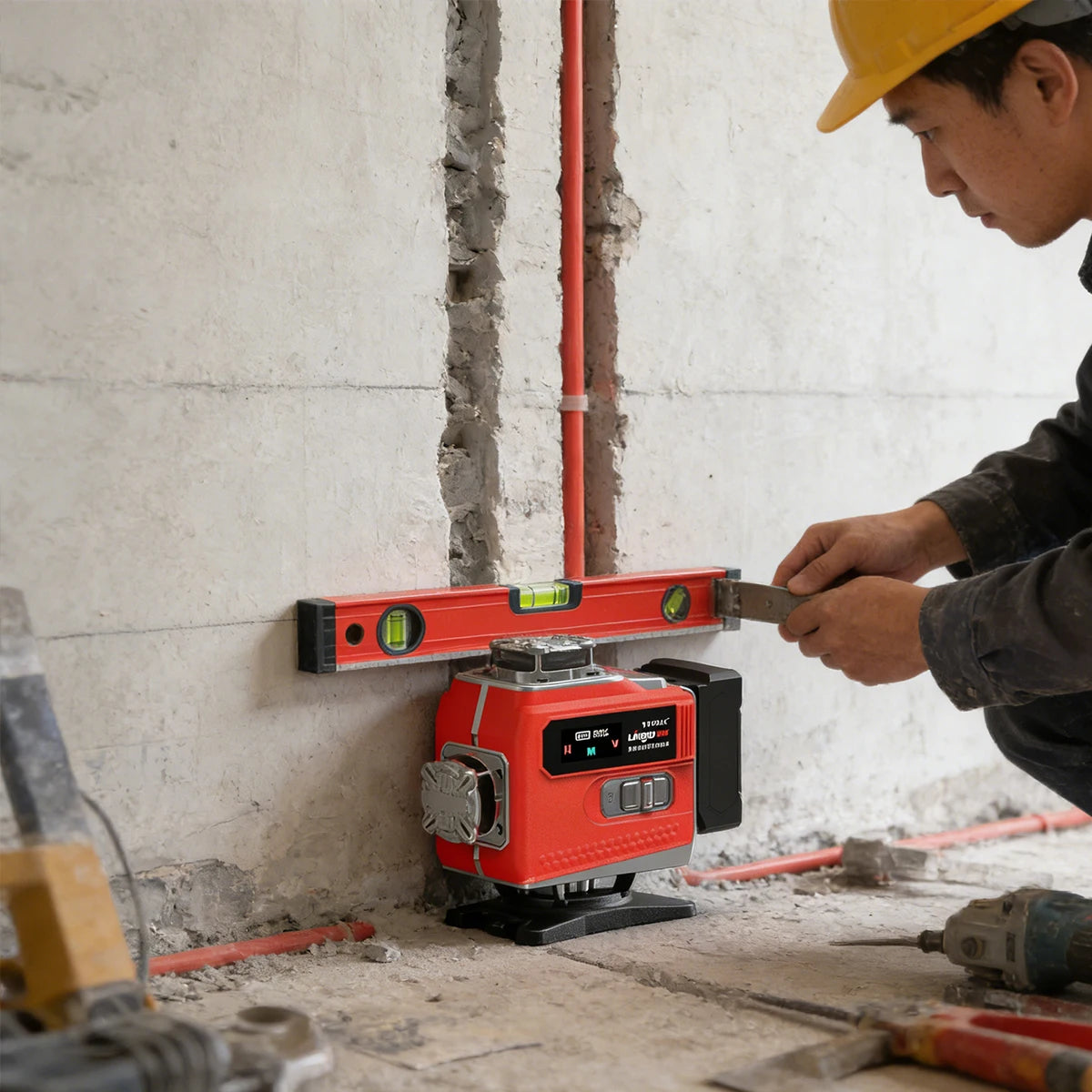 Construction Grade Red/Green Laser Level 16 Lines Self Leveling Strobe Flash Aluminum Base Touch Screen 5000mAh for Wall Work