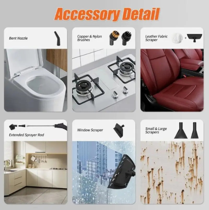 2500W handheld steam cleaner high pressure household car detailing steam cleaning machine with cleaning tools US standard
