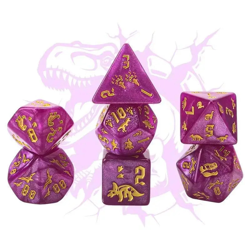 7Pcs/Set Dinosaur Dice Clear Engraved Digits Dice For Prehistoric Dinosaur For Tabletop Board Game Nights