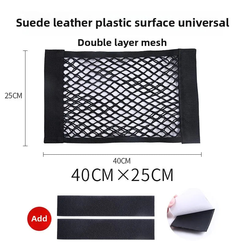 Car Trunk Storage Mesh Pocket Hook Loop Net Bag Organizer Tail Seat Back Pocket Universal Auto Magic Tape Interior Accessories