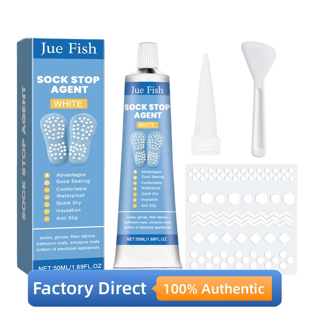 Sock Stop Glue with Scraper and Template Soft Non-Slip Adhesive Sock Stopper Liquid for Socks Pet Socks Floor Mats Blankets