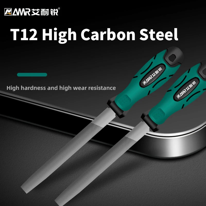AMR 1pc Metal File 6 Inch Professional Carbon Steel Flat/Half-Round/Triangular Square Round File for Metal Work