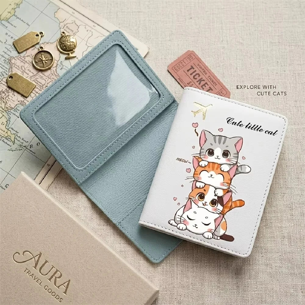Personalized Cat Pattern Passport Cover, Synthetic Leather Travel Accessory for Men, Women & Students