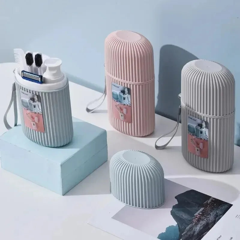 Travel Mouthwash Cup Portable Cute Essential for Business Trips Toothbrush Case with Lid Multifunctional Storage SetB