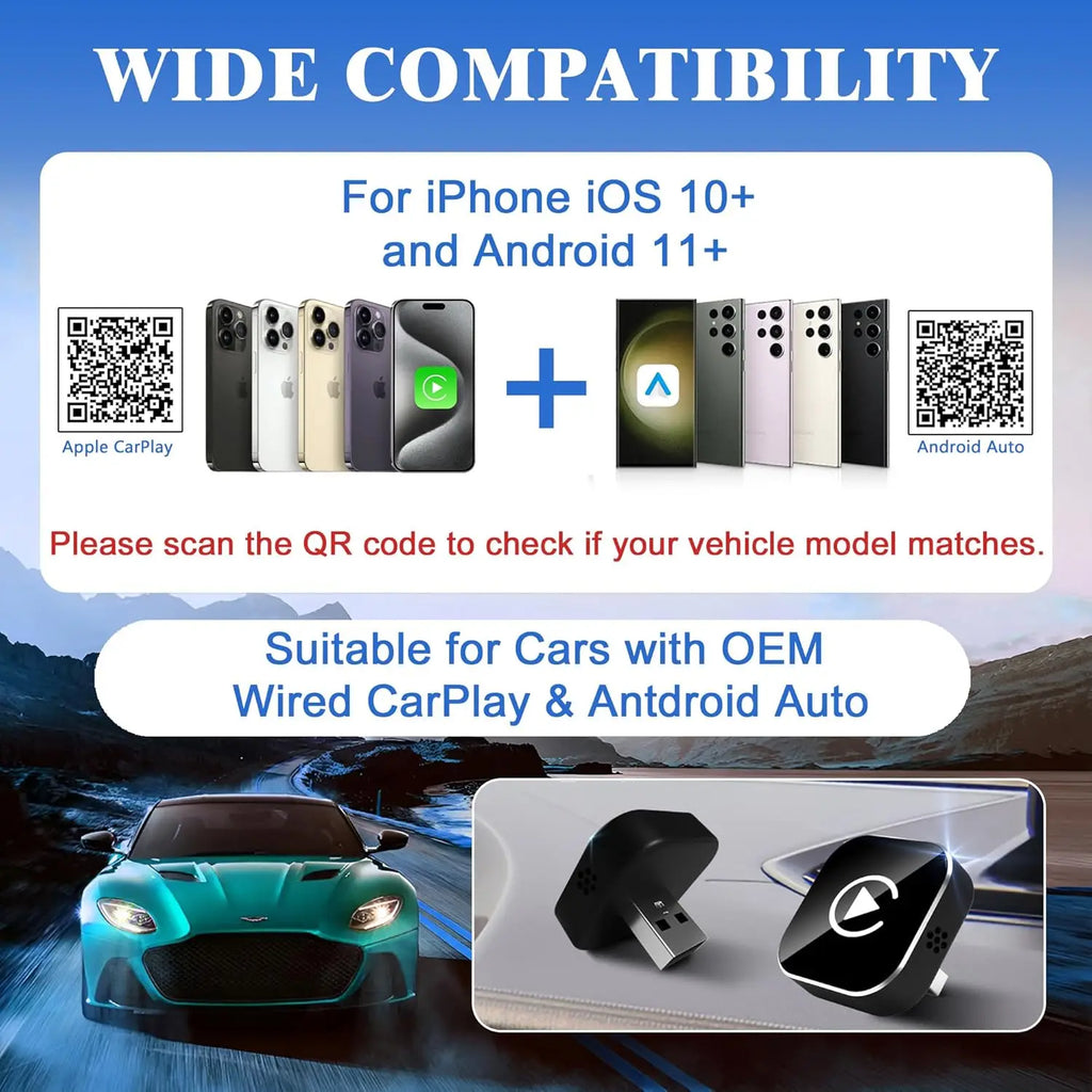 Wireless CarPlay Adapter, 2026 Upgraded Wired to Wireless for Apple CarPlay & Android Auto, Mini USB Design Car Play Adapter with Type-C Extension, Plug and Play, Stable Connection & No Latency