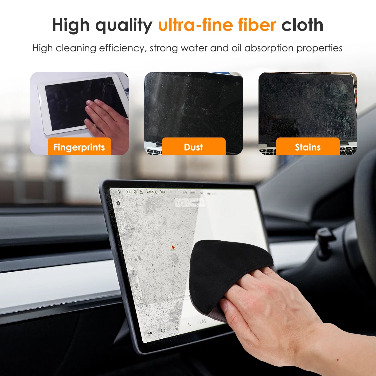 2Pcs Car Screen Cleaner Microfiber Car Accessories Cleaning Pads Reusable Auto Touchscreen Cleaning Wipes Square Car Screens