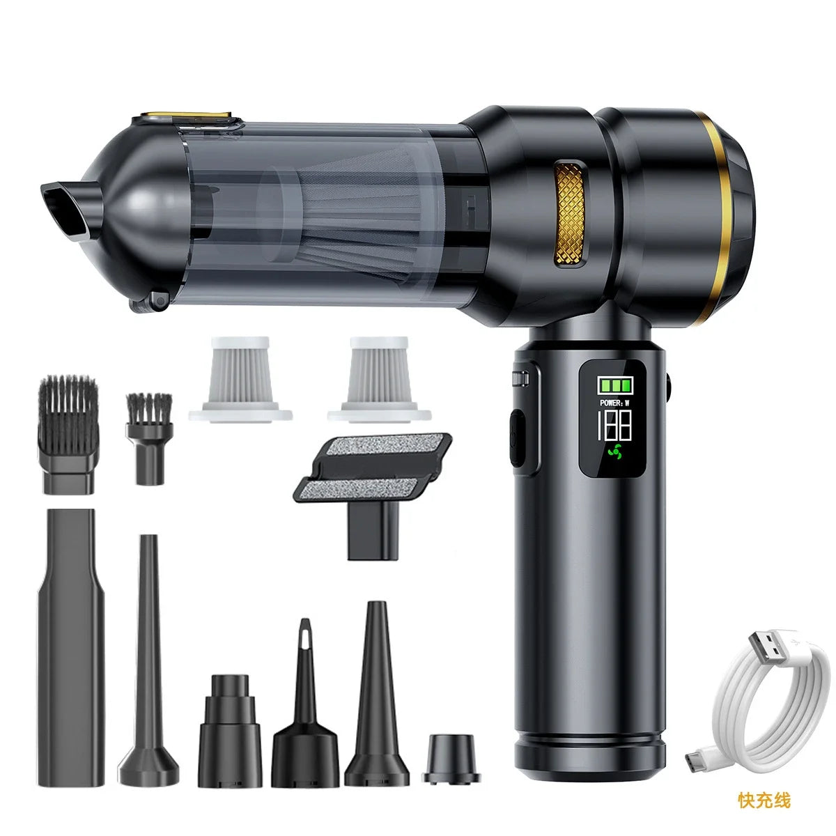 Portable Handheld Car Vacuum Wireless Suction Blower Duster Built-in LED Light Brushless Motor For Auto Household Cleaning
