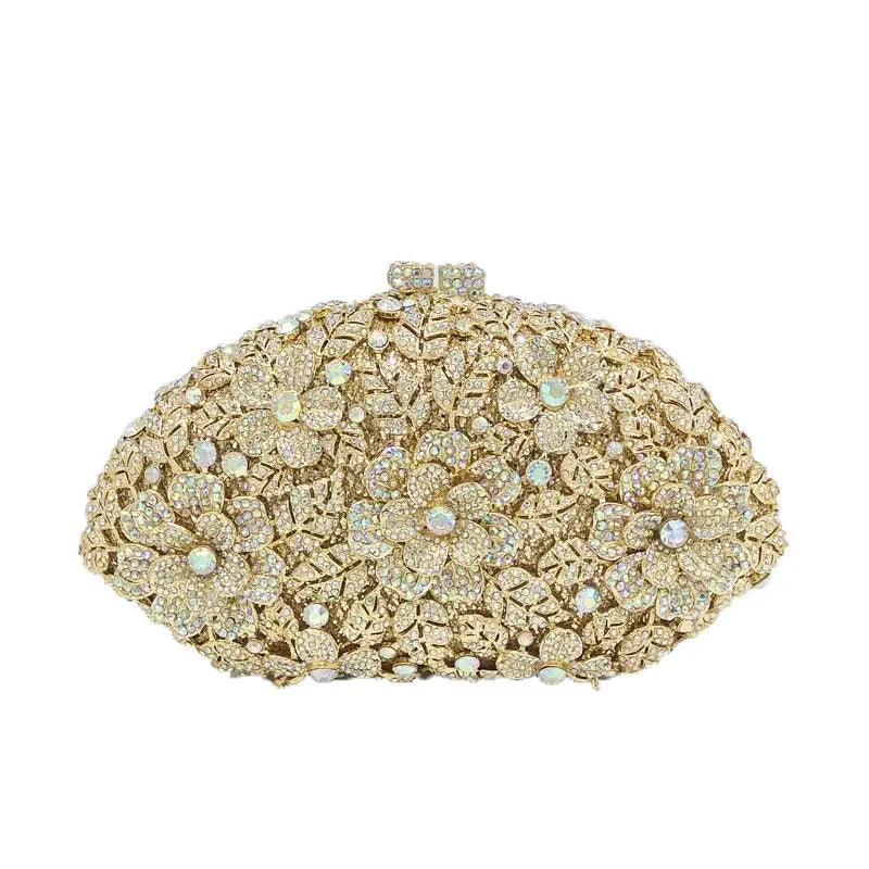 Boutique De FGG (in stock) Dazzling Flower Crystal Clutch Evening Purse Bag Women Formal Dinner Handbag Wedding Bridal Purse