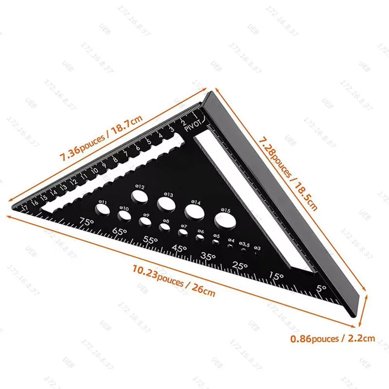 7Inch Metric Triangle Ruler Aluminum Alloy Angle Protractor Speed Metric Square Measuring Ruler Woodworker Measurement Tools