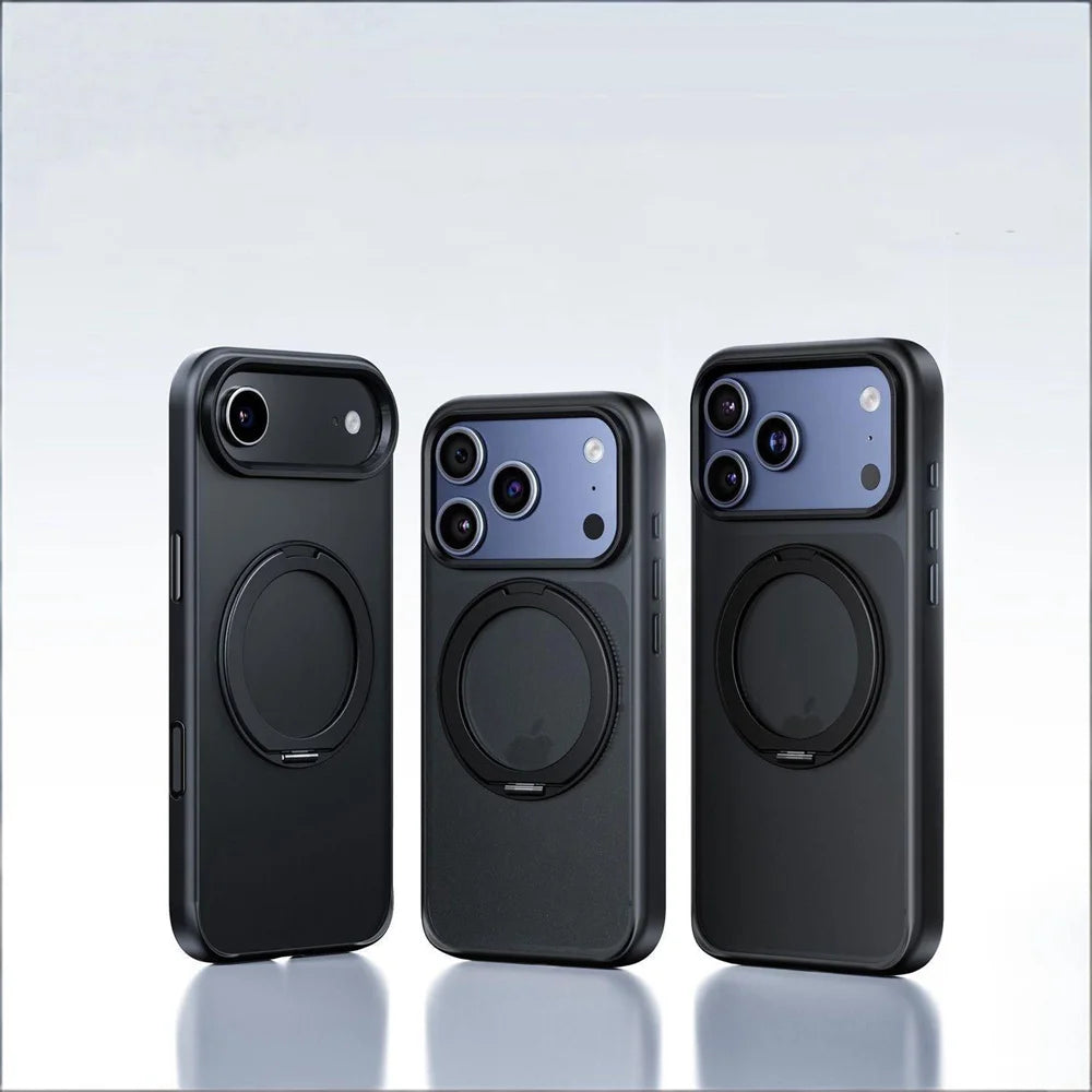 For Magsafe Magnet Ring Rotating Fold Magnetic Stand Phone Case For iPhone 17 Pro Max Air 17Pro Solid Color Matte Armor Cover