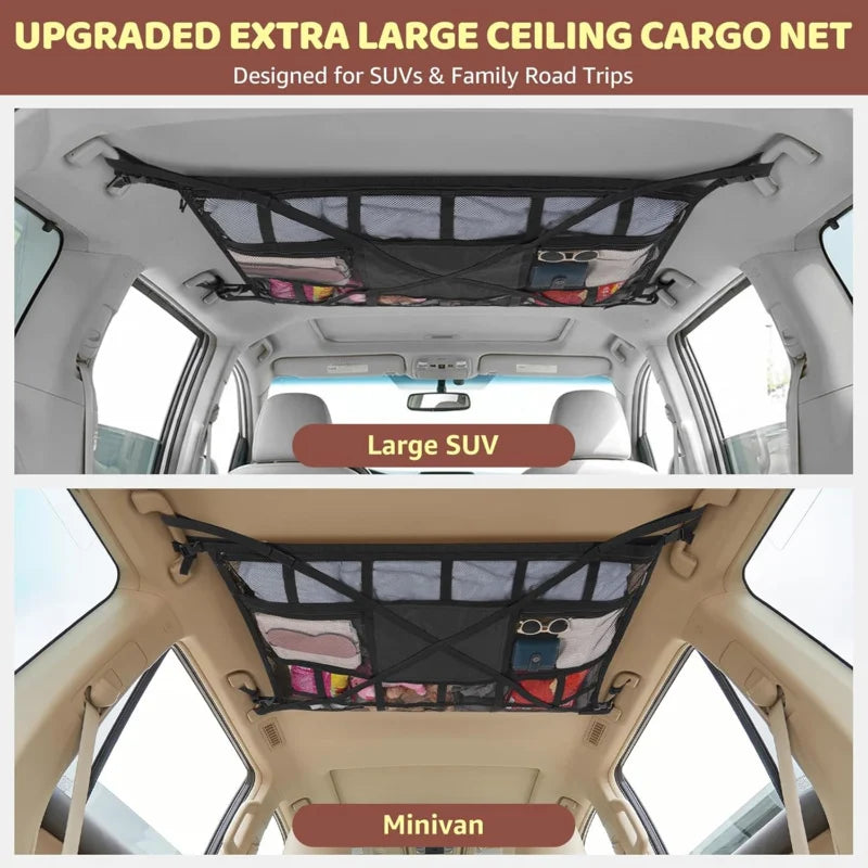 Extra Large Car Ceiling Cargo Net 43.3x27.5in, SUV Van Truck Roof Storage Organizer, Overhead Mesh Holder for Travel