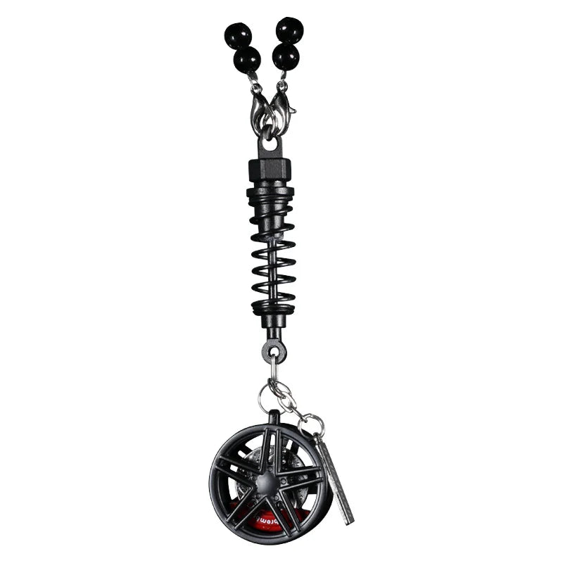 metal Car Mirror Rearview Pendant Auto Interior Decor Pendants Aluminum Wheel With Shock Absorber Ornament Hanging Accessories
