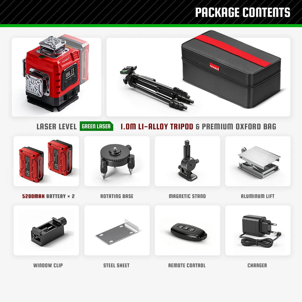 YEVOLT Laser Level 360 Self Leveling with Tripod 4D Lazer Level 4x360° Cross Line Laser for Construction Project Renovation Tool