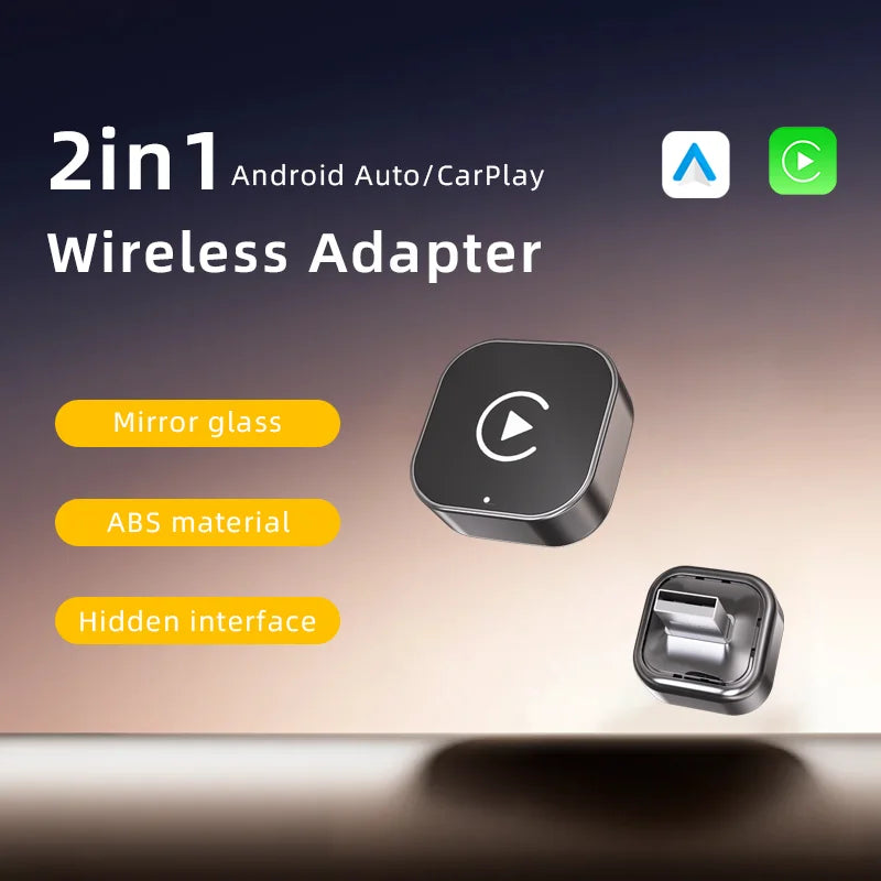2in1 Wireless Carplay Adapter Wireless Android Auto Adapter Plug and Play USB Connection Wired to Wireless CarPlay Android Auto