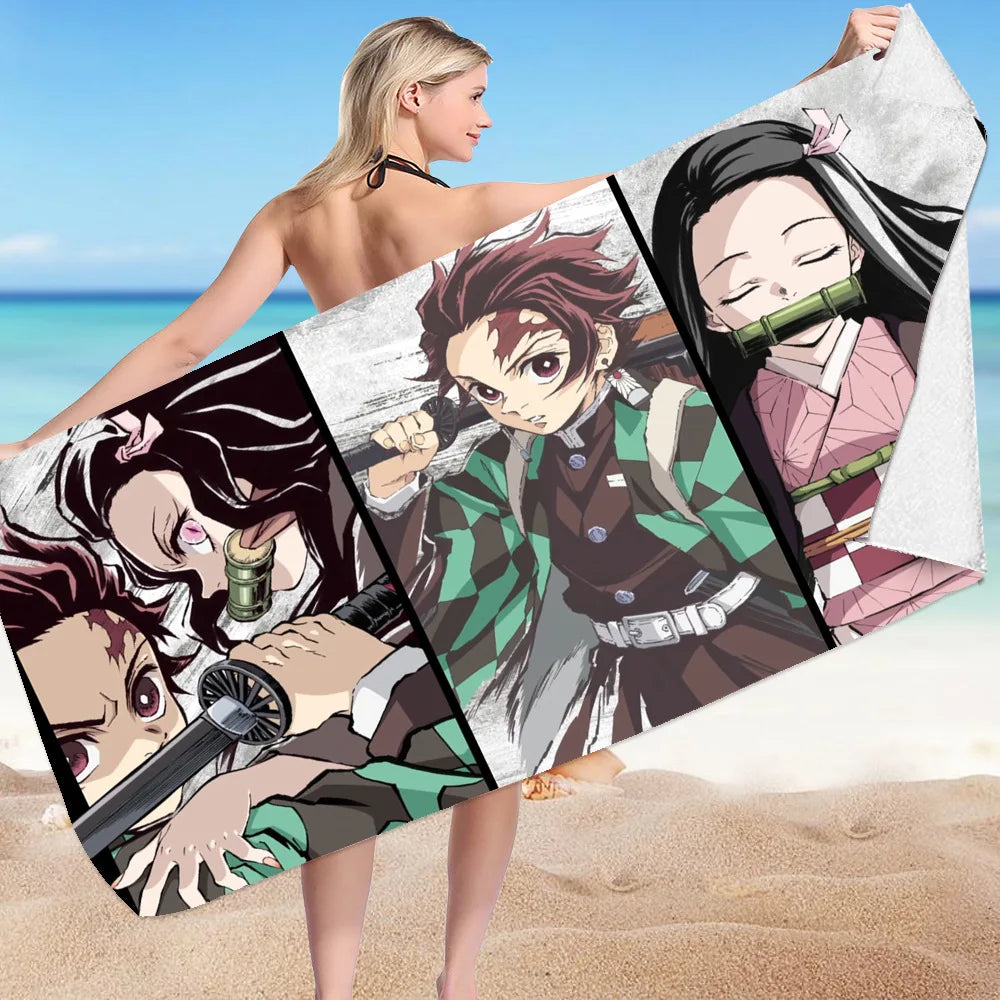 Creative Demon Slayers Cute Beach Ultra-fine Fiber Double-sided Velvet Beach Towels Versatile Bath Square Towel Beach Towel Gif