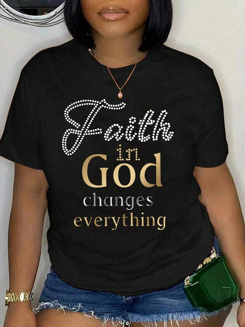 Plus Size Women's Faith In God Changes Everything Pattern Print T-shirt Summer Minimalist Casual Texture High Quality Loose Top