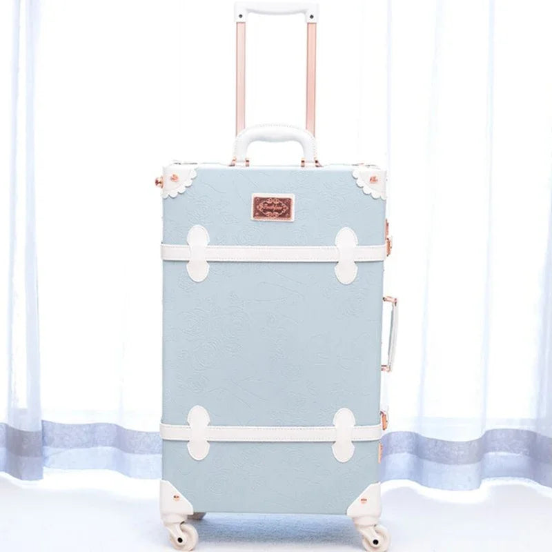 20 "22" 24 "26  Retro Travel Suitcase PU Leather Luggage Set With Wheels Rolling Trolley Case Pink Big Capacity Portable Valise