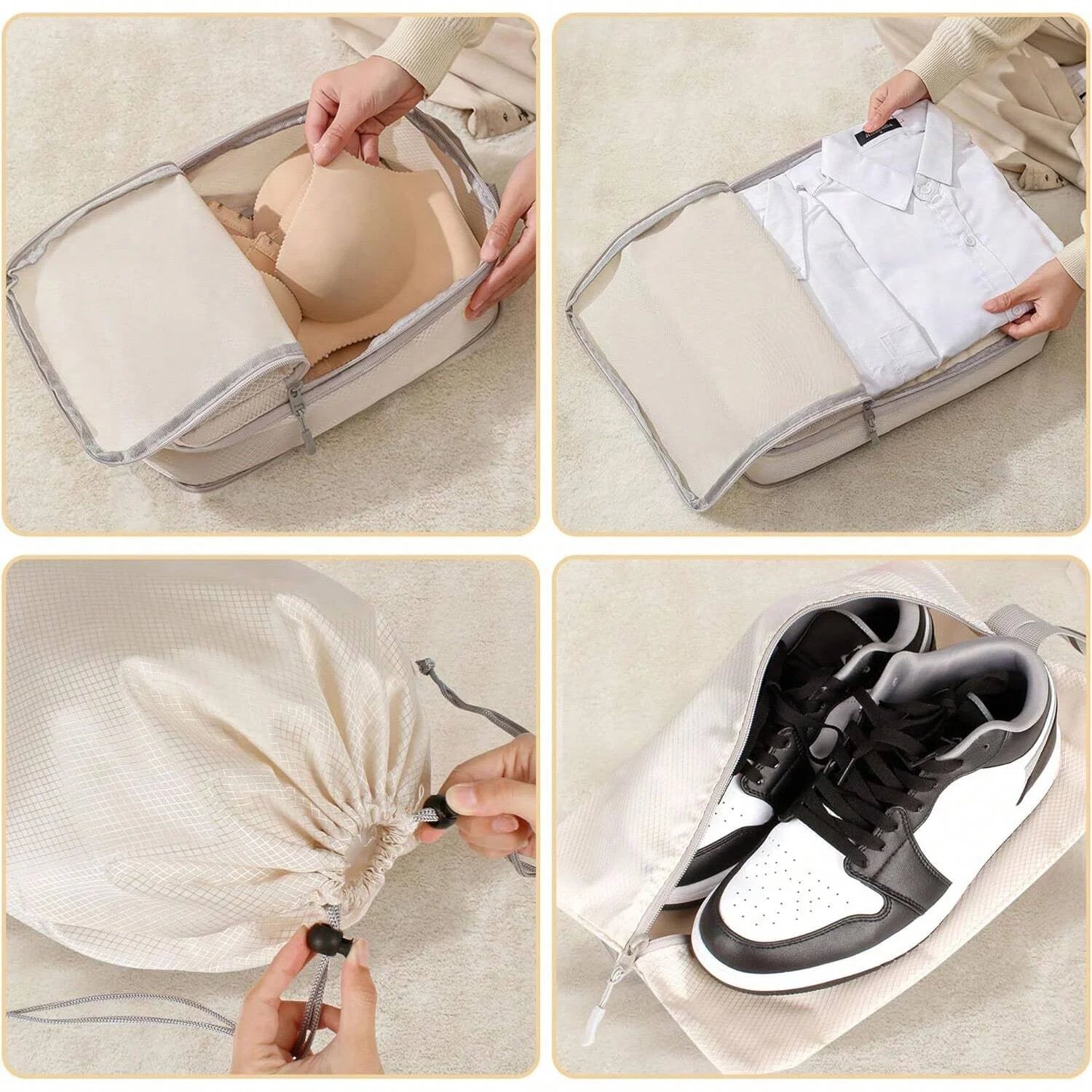 Set/6 pcs Compressible Packing Travel Storage Bag Cubes Waterproof Suitcase Nylon Portable With Handbag Luggage Organizer Ryanai