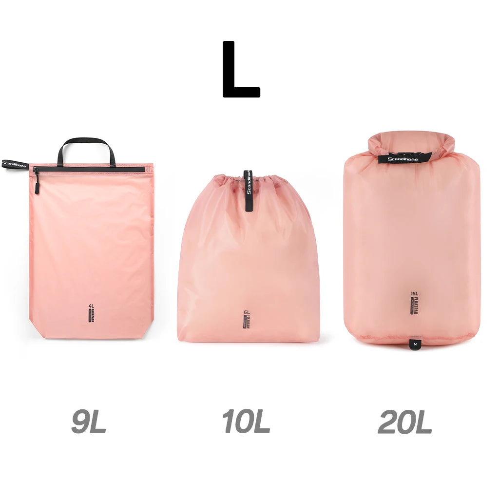 15D Nylon Waterproof Travel Bag IPX5 Ultra-light Dry Bag Drawstring Pouch Zipper Storage Case for Swimming Fitness Outdoor Sport