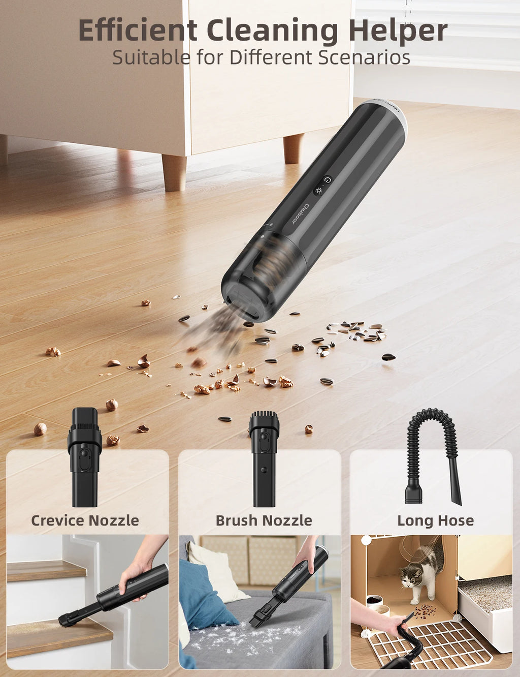 Chuboor Car Vacuum Cleaner 13000Pa Powerful Wireless Cleaner Strong Suction Handheld Car Cleaning Portable Home Appliance