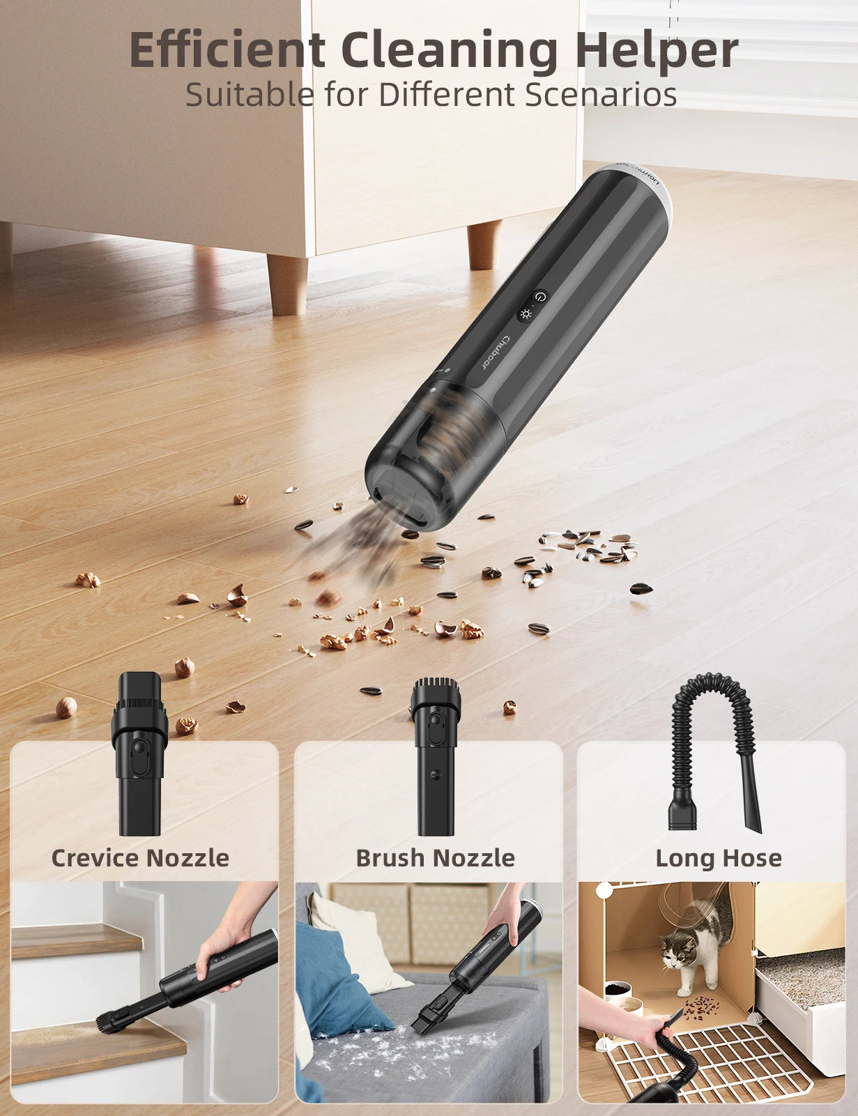 Chuboor Car Vacuum Cleaner 13000Pa Powerful Wireless Cleaner Strong Suction Handheld Car Cleaning Portable Home Appliance
