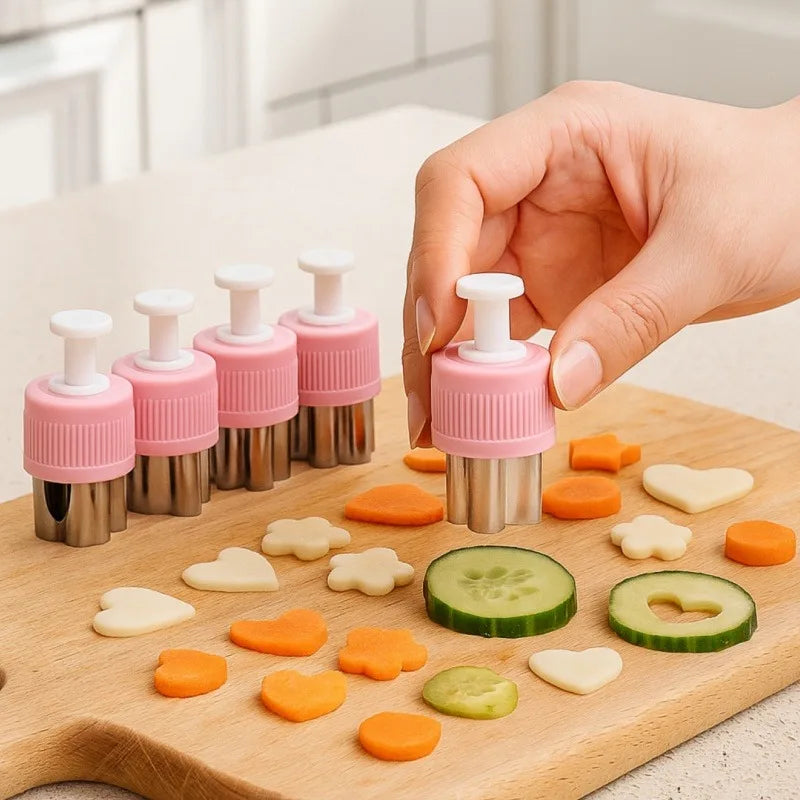 Kids Vegetable Fruit Shapes Cutter Set for Bento Box Decorating Cookie Stamps Lunch Making Kit