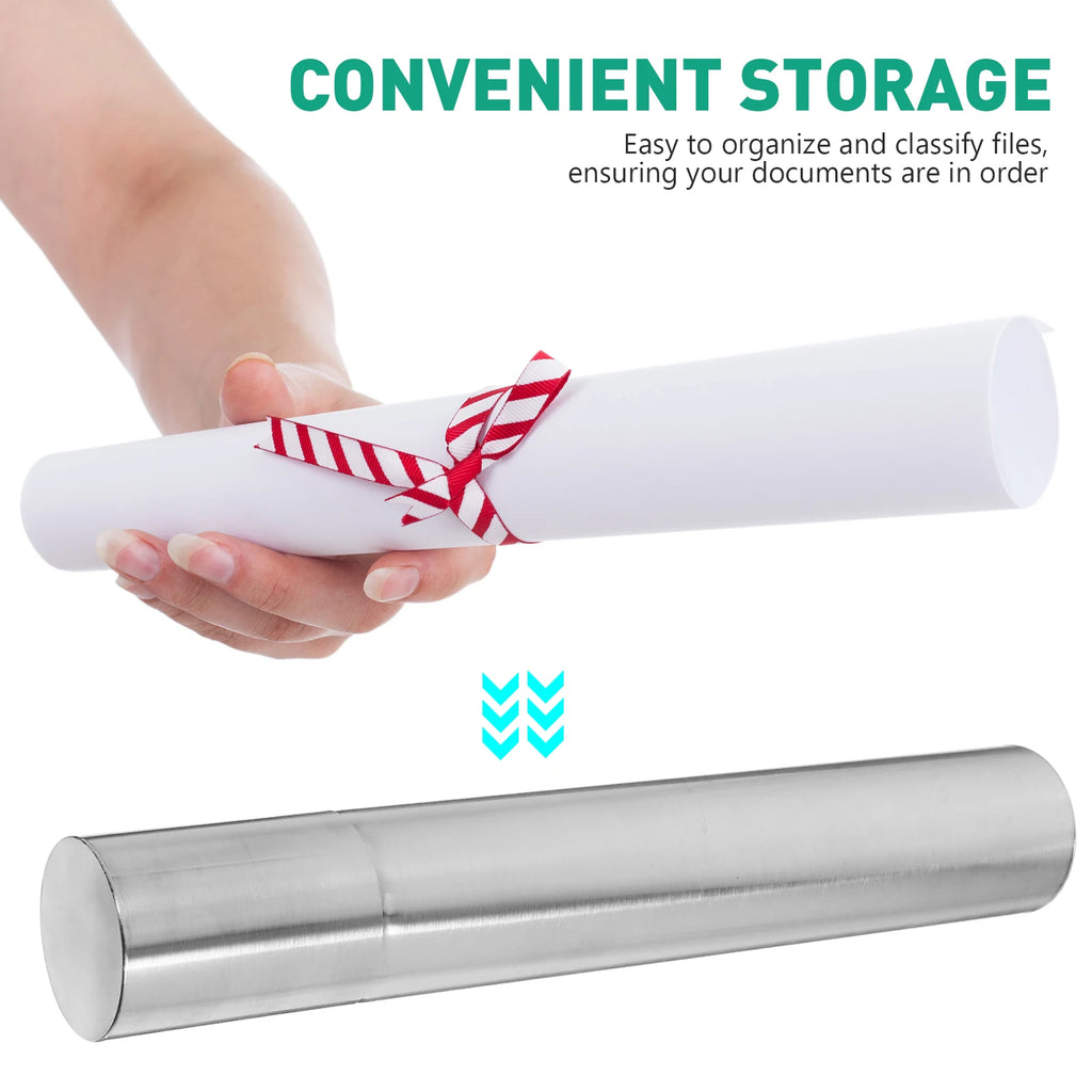 Silver Stainless Steel Document Storage Tube File Organizer Birth Certificate Diploma Protector Mailing Poster Carrier Secure