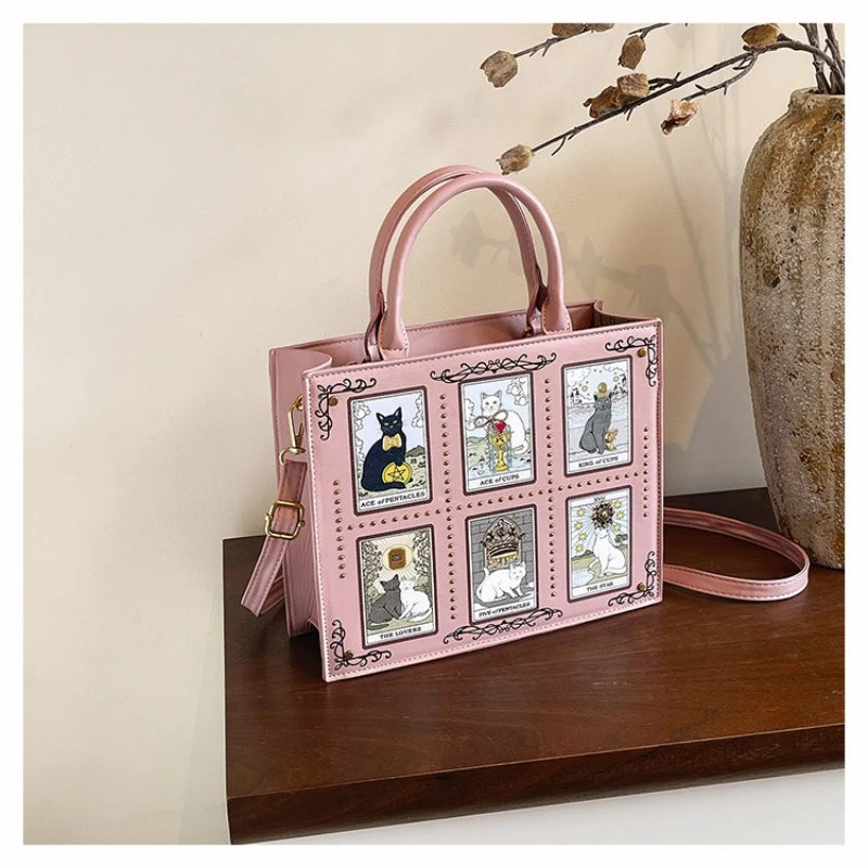 Vintage and Luxury Designer Bag Popular Fashionable Tote Bag Large Capacity with Delicate Embroidery Cat Printing Bag for Women